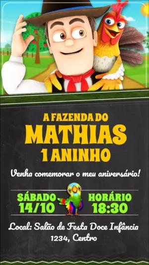 Convite Aniversário Fazendinha com Personagens para Editar