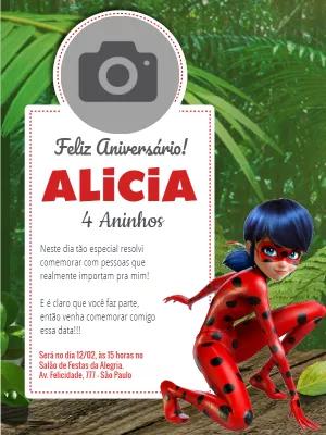 Convite Aniversário Ladybug com Foto para Editar Online