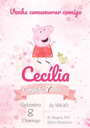 Convite Aniversário Peppa Pig Aquarela para Editar Online