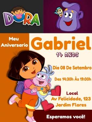 Convite de Aniversário Dora Aventureira para Editar Online