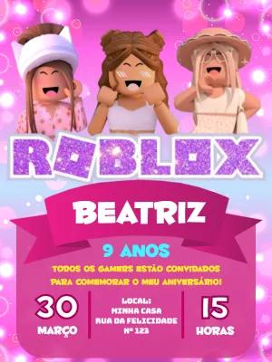 Convite Aniversário Roblox Menina para Editar Online