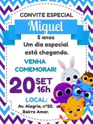 Convite Aniversário Bolofofos com Personagens para Editar Online