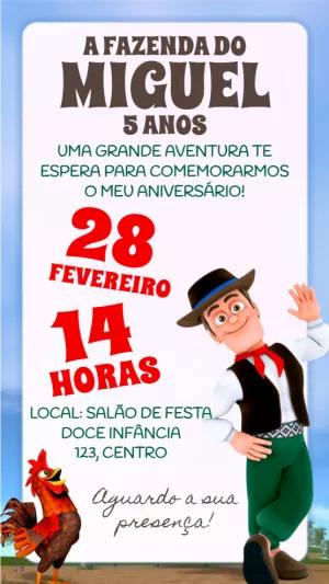 Convite Aniversário Fazendinha com Personagens para Editar Online