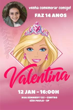 Convite de Aniversário Barbie com Foto para Editar Online
