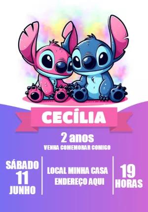 Convite Aniversário Stitch e Angel Baby para Editar Online