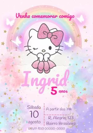 Convite de Aniversário Hello Kitty Candy Colors para Editar