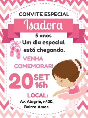 Convite Aniversário Bailarina Editável Online para Imprimir