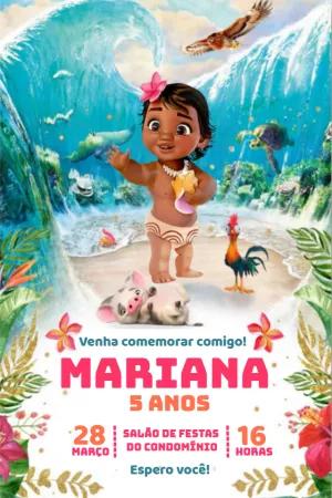 Convite Aniversário Moana Baby com Personagens para Editar Online