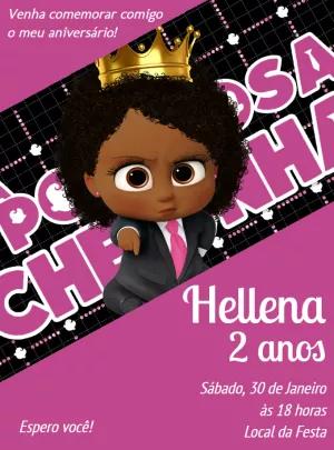 Convite Aniversário Poderosa Chefinha Negra para Editar Online