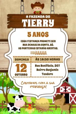 Convite Aniversário Fazendinha Menino Cowboy para Editar Online