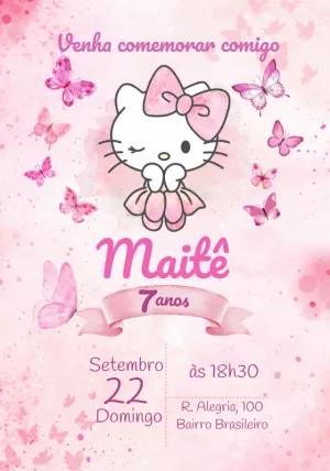 Convite de Aniversário Hello Kitty para Editar Online