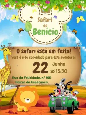 Convite Aniversário Safari do Mickey Mouse para Editar Online