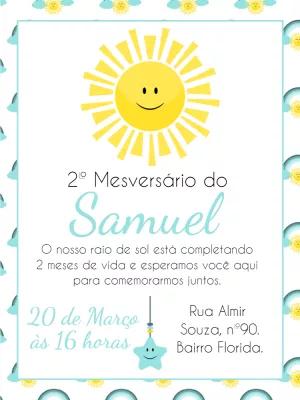 Convite Mesversário Raio de Sol para Editar Online