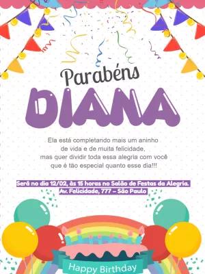 Convite de Aniversário Colorido com Balões para Editar Online