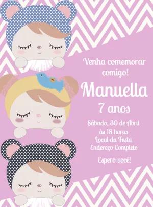 Convite Aniversário Bonecas Metoo para Editar Online