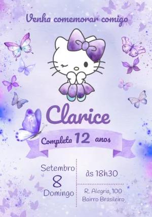 Convite de Aniversário Hello Kitty Borboletas para Editar
