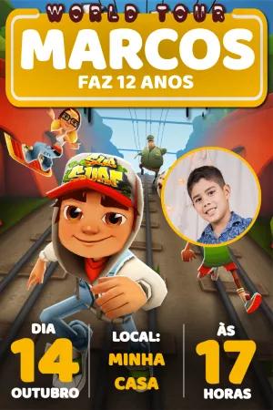 Convite de Aniversário Subway Surfers com Foto para Editar
