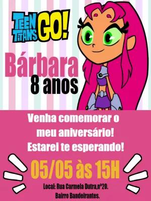 Convite Aniversário Jovens Titãs Estelar para Editar Online