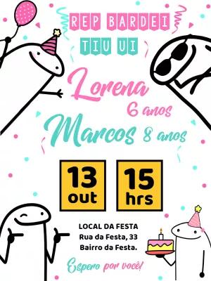 Convite de Aniversário Duplo Flork para Editar Online
