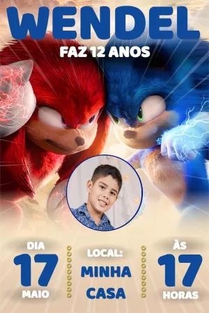 Convite de Aniversário Sonic com Foto para Editar Online