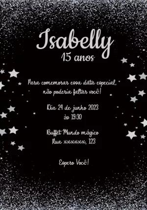 Convite 15 Anos Glitter Prata e Estrelas para Editar Online