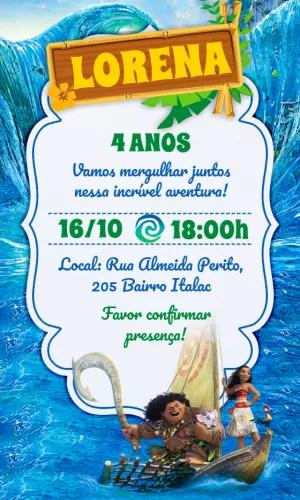 Convite de Aniversário Moana Editável para Imprimir