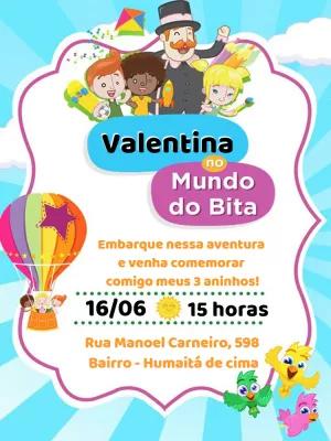 Convite de Aniversário Mundo Bita com Personagens para Editar