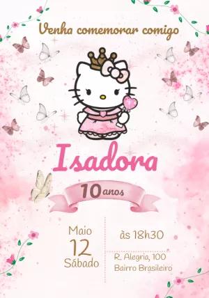 Convite Aniversário Hello Kitty Princesa para Editar Online