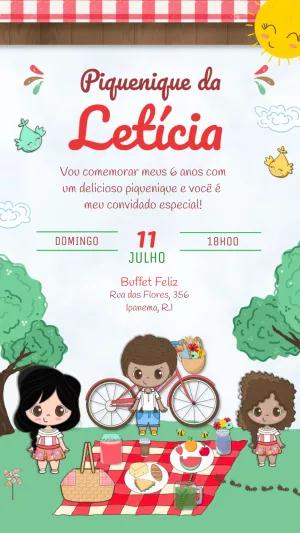 Convite Aniversário Piquenique com Bonequinhos para Editar