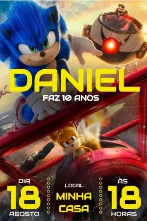 Convite de Aniversário Sonic 2 o Filme para Editar Online