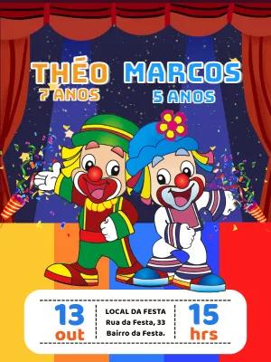 Convite Aniversário Duplo Patati Patatá para Editar Online