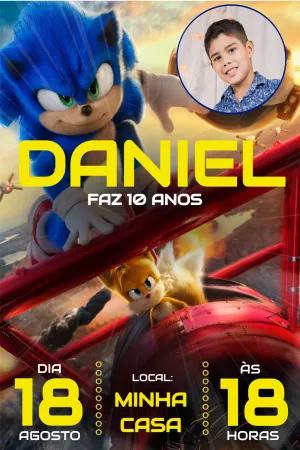 Convite de Aniversário Sonic com Foto para Editar Online