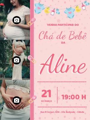 Convite Chá de Bebê com Foto para Editar Online