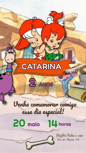Convite Aniversário Flintstones com Personagens para Editar Online