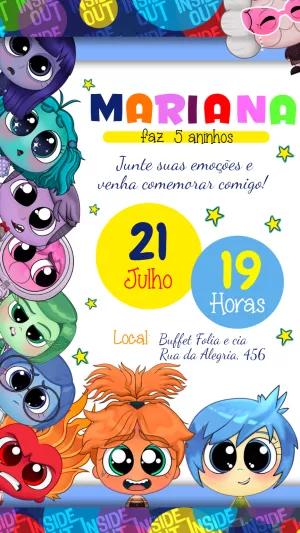 Convite Aniversário Divertida Mente 2 para Editar Online