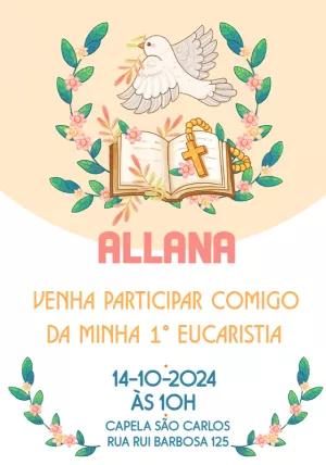 Convite Primeira Eucaristia com Pomba e Flores para Editar