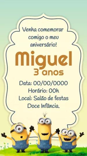 Convite de Aniversário Minions para Editar e Imprimir
