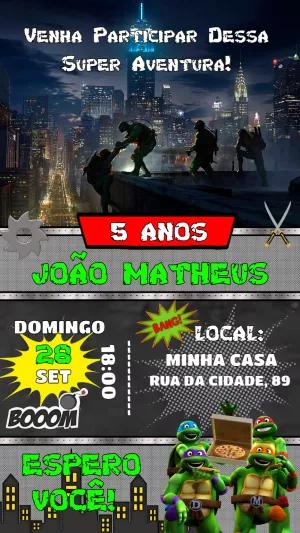 Convite de Aniversário Tartarugas Ninjas para Editar Online