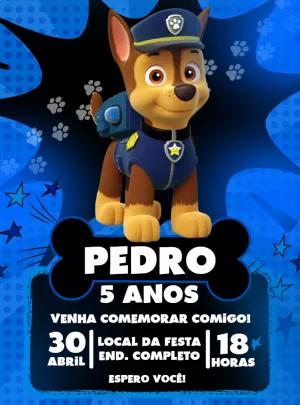 Convite Aniversário Patrulha Canina Chase para Editar Online