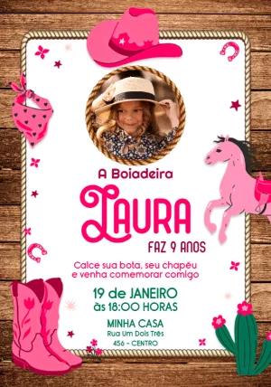 Convite Aniversário Boiadeira com Foto para Editar Online