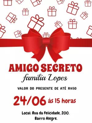 Convite Amigo Secreto com Presentes para Editar Online