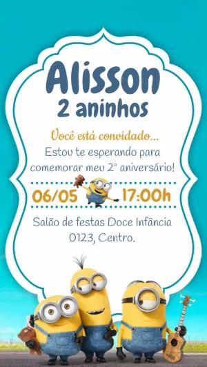 Convite de Aniversário Minions com Personagens para Editar Online
