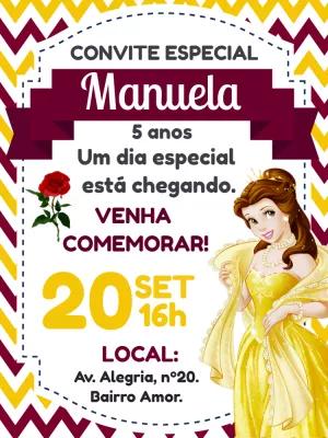 Convite de Aniversário da Princesa Bela Editável Online