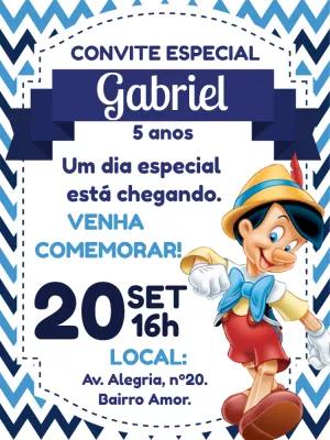 Convite de Aniversário Pinóquio Editável Online para Imprimir