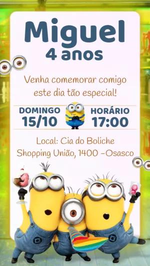 Convite de Aniversário Minions para Editar Online