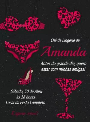 Convite Chá de Lingerie Oncinha Rosa para Editar Online