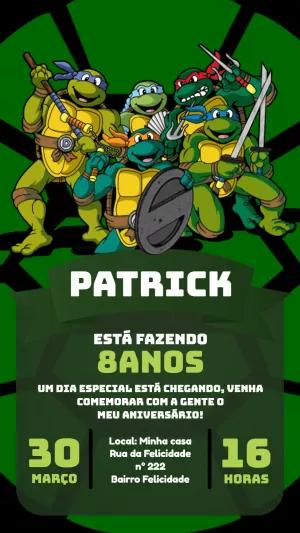 Convite de Aniversário Tartarugas Ninjas para Editar Online