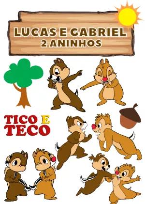 Topo de Bolo Aniversário Tico e Teco para Editar Online