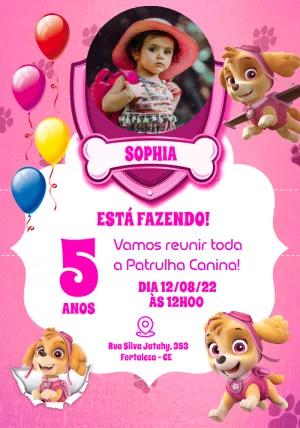 Convite Aniversário Patrulha Canina Skye com Foto para Editar