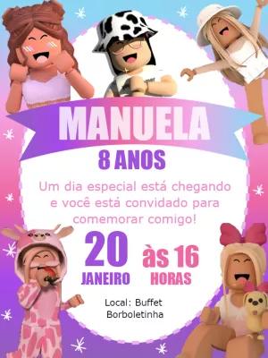 Convite Aniversário Roblox Menina para Editar Online
